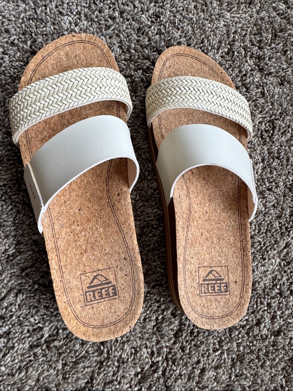 Reef Women’s White Cork Double-Strap Slide Sandals